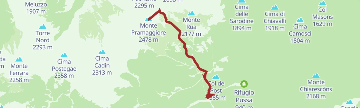 Route map: Monte Pramaggiore da sud